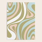 Retro Abstract New Groove Swirl Pattern Soft Sage Green Light Blue Poster Gallery Image 4