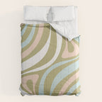 Retro Abstract New Groove Swirl Pattern Soft Sage Green Light Blue Comforter Gallery Image 6