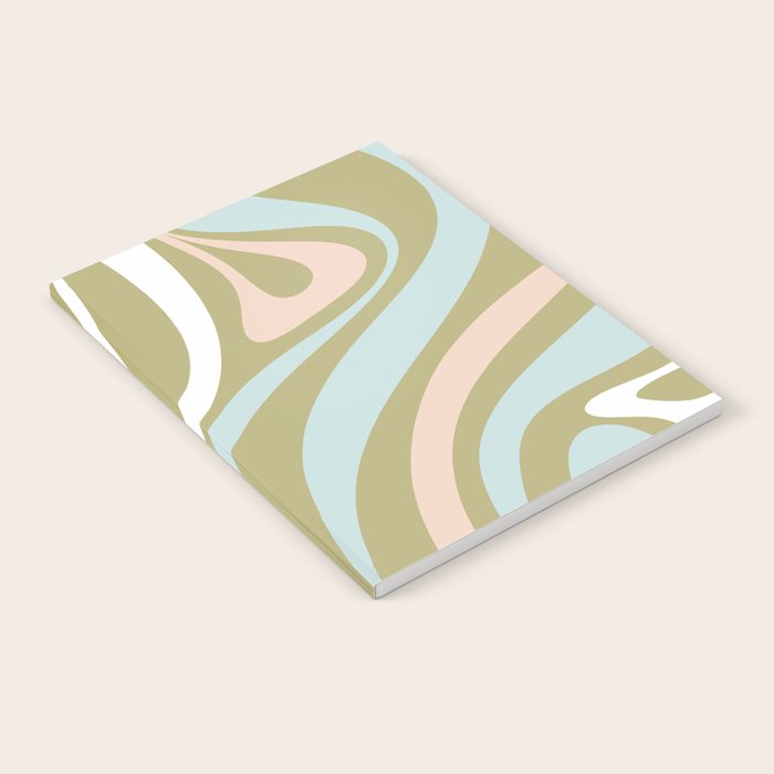 Retro Abstract New Groove Swirl Pattern Soft Sage Green Light Blue Notebook Gallery Image 1
