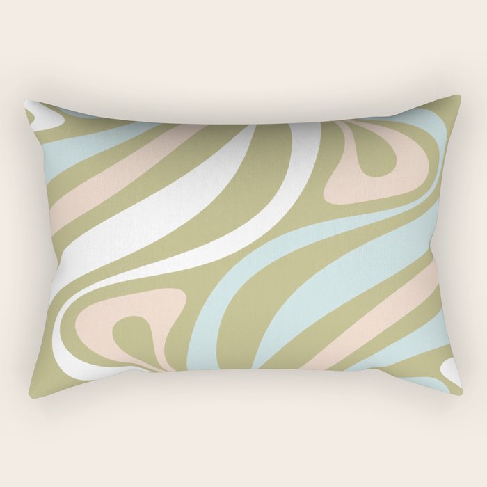 Retro Abstract New Groove Swirl Pattern Soft Sage Green Light Blue Rectangular Pillow Gallery Image 1
