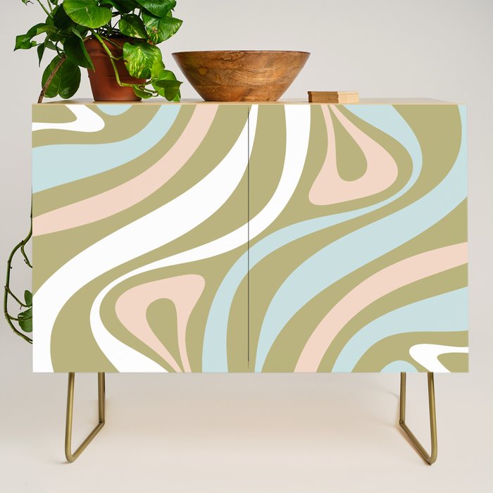 Retro Abstract New Groove Swirl Pattern Soft Sage Green Light Blue Credenza Gallery Image 1