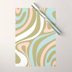 Retro Abstract New Groove Swirl Pattern Soft Sage Green Light Blue Wrapping Paper Gallery Image 1