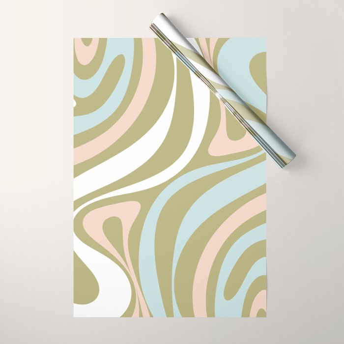 Retro Abstract New Groove Swirl Pattern Soft Sage Green Light Blue Wrapping Paper Gallery Image 1