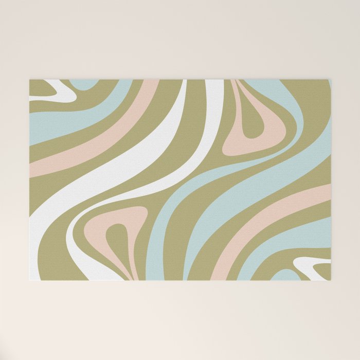Retro Abstract New Groove Swirl Pattern Soft Sage Green Light Blue Welcome Mat Gallery Image 1