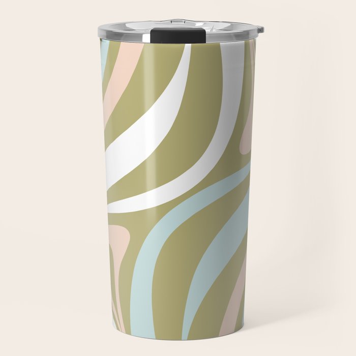 Retro Abstract New Groove Swirl Pattern Soft Sage Green Light Blue Travel Mug Gallery Image 1