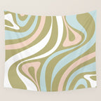 Retro Abstract New Groove Swirl Pattern Soft Sage Green Light Blue Wall Tapestry Gallery Image 4