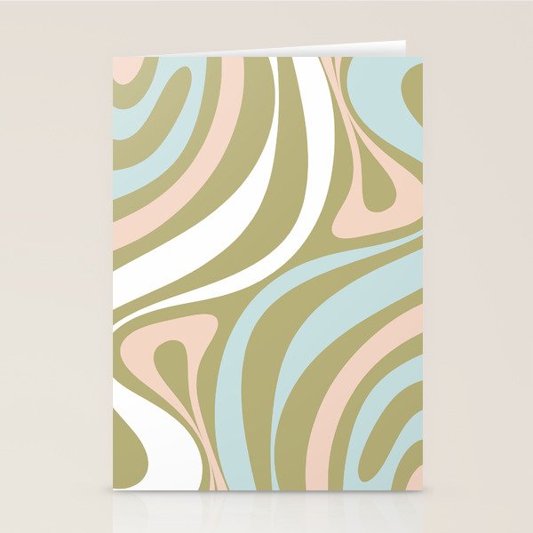Retro Abstract New Groove Swirl Pattern Soft Sage Green Light Blue Stationery Card Gallery Image 2