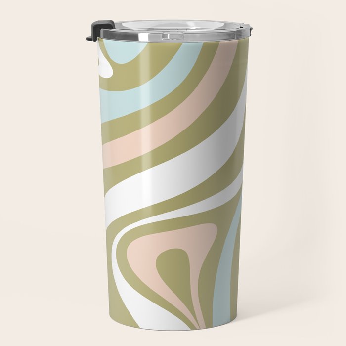 Retro Abstract New Groove Swirl Pattern Soft Sage Green Light Blue Travel Mug Gallery Image 3