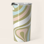 Retro Abstract New Groove Swirl Pattern Soft Sage Green Light Blue Travel Mug Gallery Image 3