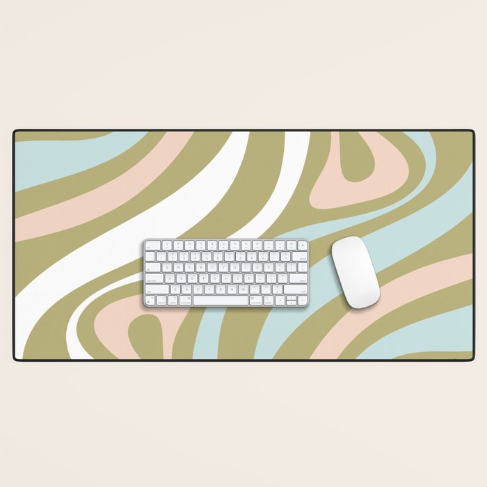 Retro Abstract New Groove Swirl Pattern Soft Sage Green Light Blue Desk Mat Gallery Image 1
