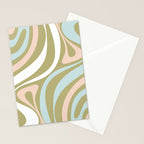 Retro Abstract New Groove Swirl Pattern Soft Sage Green Light Blue Stationery Card Gallery Image 2