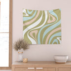 Retro Abstract New Groove Swirl Pattern Soft Sage Green Light Blue Wall Tapestry Gallery Image 2