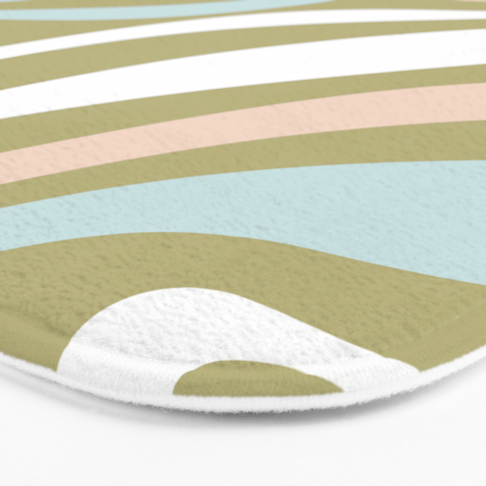 Retro Abstract New Groove Swirl Pattern Soft Sage Green Light Blue Bath Mat Gallery Image 3