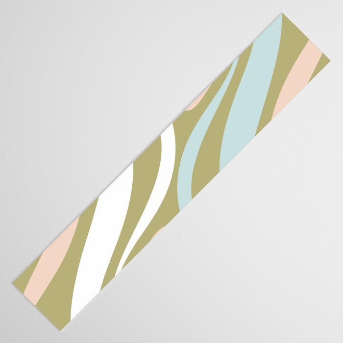 Retro Abstract New Groove Swirl Pattern Soft Sage Green Light Blue Table Runner Gallery Image 3
