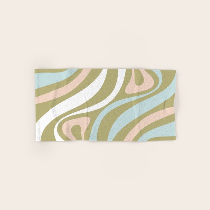 Retro Abstract New Groove Swirl Pattern Soft Sage Green Light Blue Bath Towel Gallery Image 1