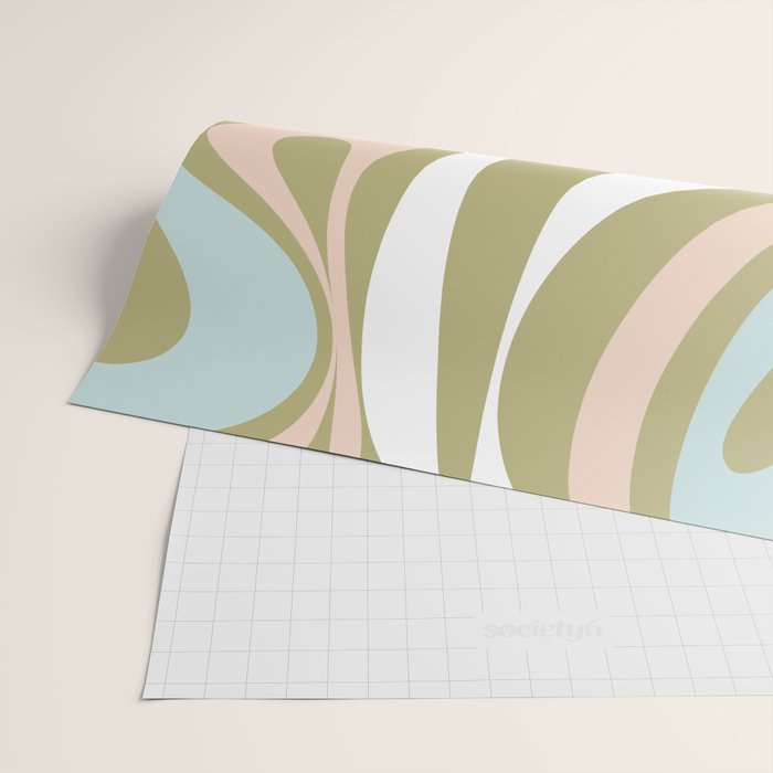 Retro Abstract New Groove Swirl Pattern Soft Sage Green Light Blue Wrapping Paper Gallery Image 2