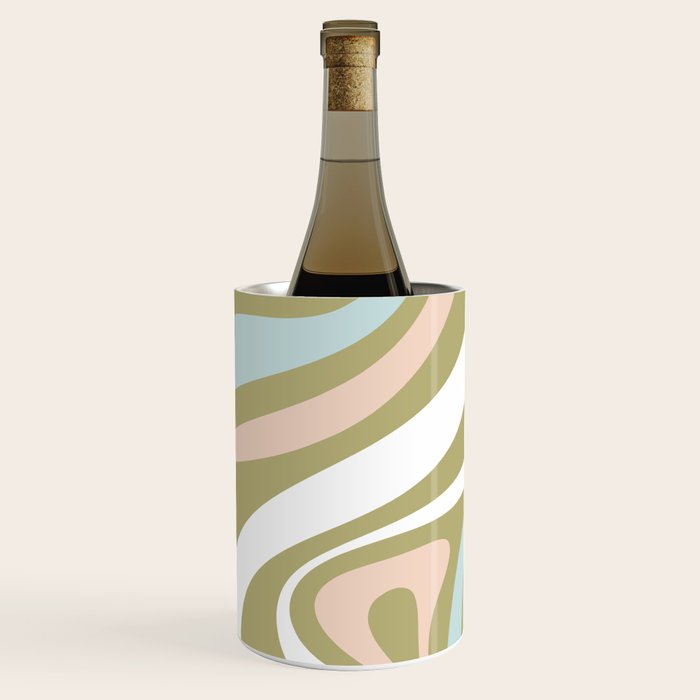 Retro Abstract New Groove Swirl Pattern Soft Sage Green Light Blue Wine Chiller Gallery Image 2