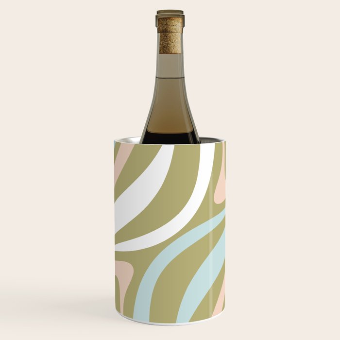 Retro Abstract New Groove Swirl Pattern Soft Sage Green Light Blue Wine Chiller Gallery Image 1