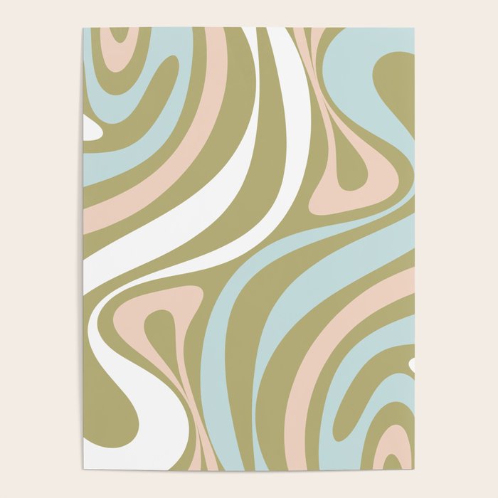 Retro Abstract New Groove Swirl Pattern Soft Sage Green Light Blue Poster Gallery Image 1