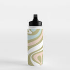 Retro Abstract New Groove Swirl Pattern Soft Sage Green Light Blue Water Bottle Gallery Image 3