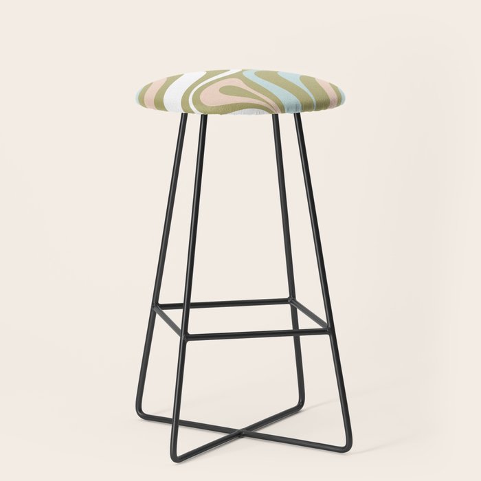 Retro Abstract New Groove Swirl Pattern Soft Sage Green Light Blue Stool Gallery Image 1