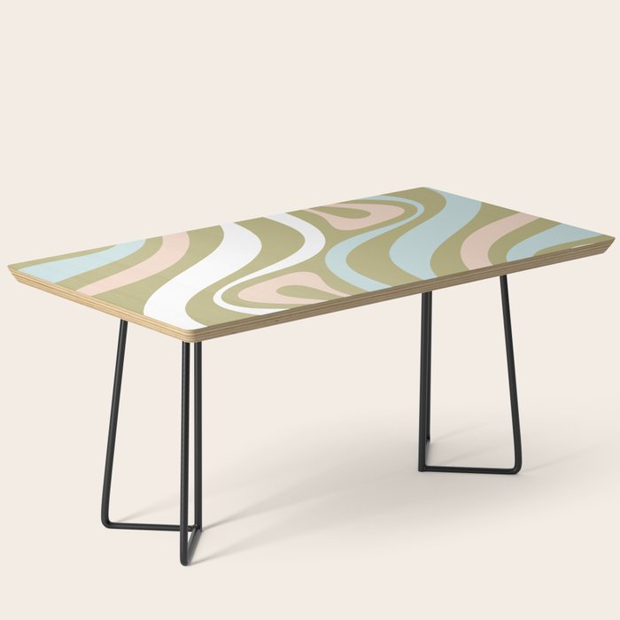 Retro Abstract New Groove Swirl Pattern Soft Sage Green Light Blue Coffee Table Gallery Image 1