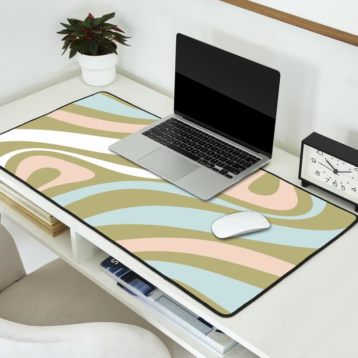 Retro Abstract New Groove Swirl Pattern Soft Sage Green Light Blue Desk Mat Gallery Image 2