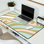 Retro Abstract New Groove Swirl Pattern Soft Sage Green Light Blue Desk Mat Gallery Image 2