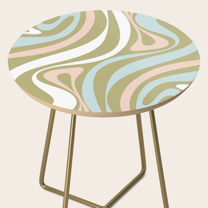 Retro Abstract New Groove Swirl Pattern Soft Sage Green Light Blue Side Table Gallery Image 2