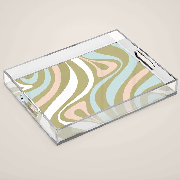 Retro Abstract New Groove Swirl Pattern Soft Sage Green Light Blue Acrylic Tray Gallery Image 1