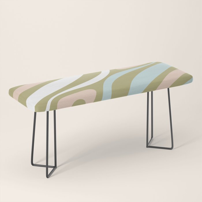 Retro Abstract New Groove Swirl Pattern Soft Sage Green Light Blue Bench Gallery Image 1