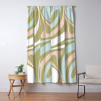 Retro Abstract New Groove Swirl Pattern Soft Sage Green Light Blue Window Curtain Gallery Image 5