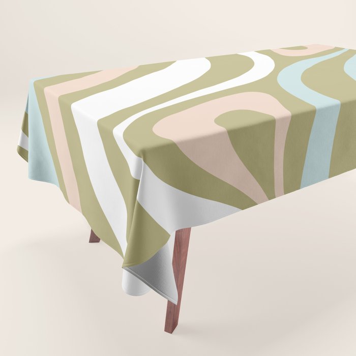 Retro Abstract New Groove Swirl Pattern Soft Sage Green Light Blue Tablecloth Gallery Image 1