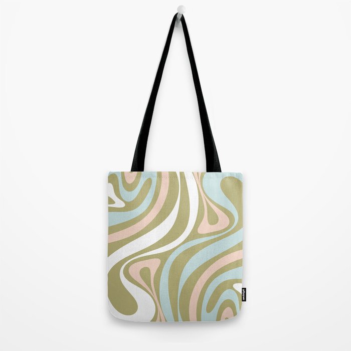 Retro Abstract New Groove Swirl Pattern Soft Sage Green Light Blue Tote Bag Gallery Image 2