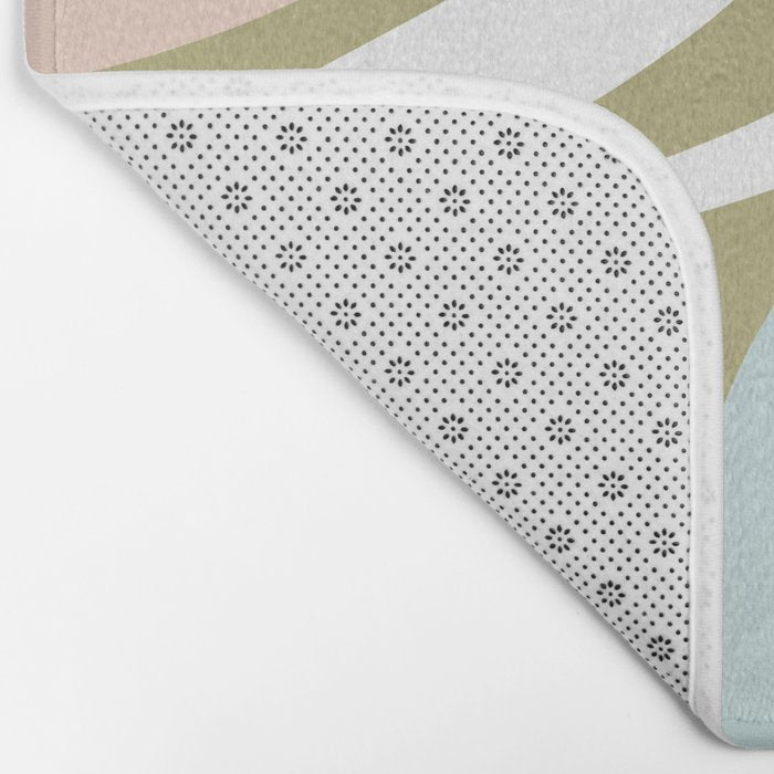 Retro Abstract New Groove Swirl Pattern Soft Sage Green Light Blue Bath Mat Gallery Image 2