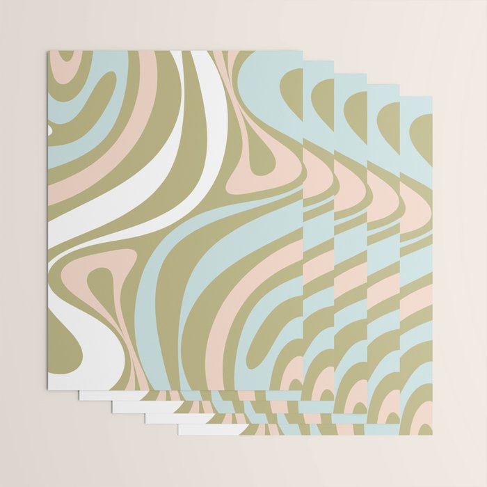 Retro Abstract New Groove Swirl Pattern Soft Sage Green Light Blue Wrapping Paper Gallery Image 3
