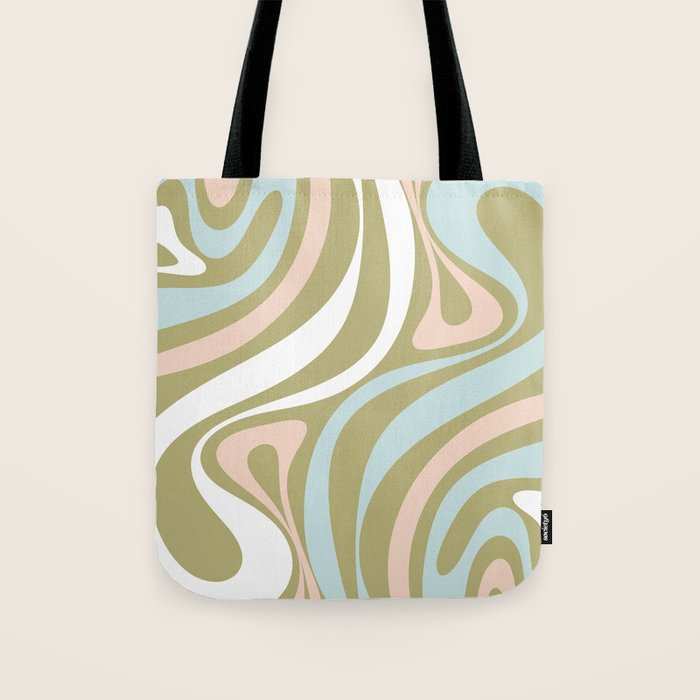 Retro Abstract New Groove Swirl Pattern Soft Sage Green Light Blue Tote Bag Gallery Image 1