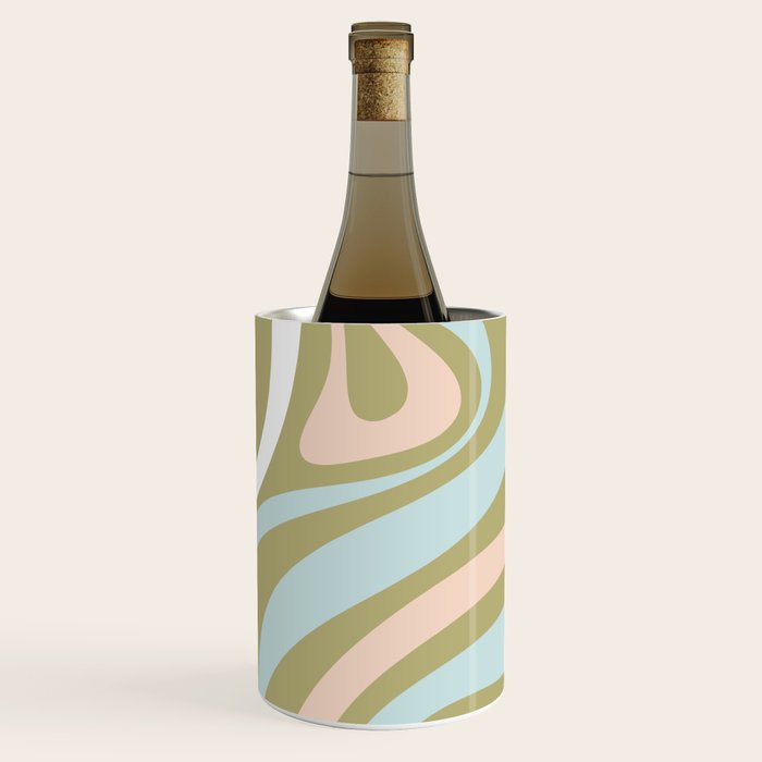 Retro Abstract New Groove Swirl Pattern Soft Sage Green Light Blue Wine Chiller Gallery Image 3