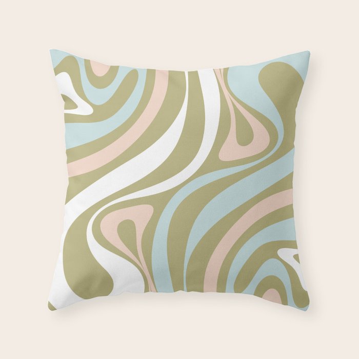 Retro Abstract New Groove Swirl Pattern Soft Sage Green Light Blue Throw Pillow Gallery Image 6