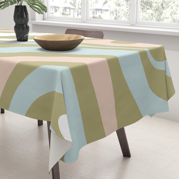 Retro Abstract New Groove Swirl Pattern Soft Sage Green Light Blue Tablecloth Gallery Image 3