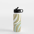 Retro Abstract New Groove Swirl Pattern Soft Sage Green Light Blue Water Bottle Gallery Image 1
