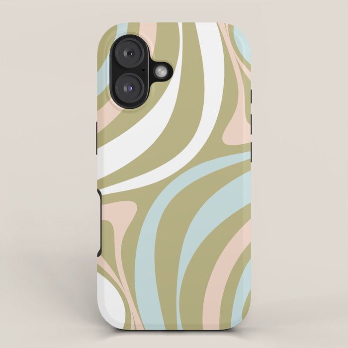 Retro Abstract New Groove Swirl Pattern Soft Sage Green Light Blue iPhone Case Gallery Image 1