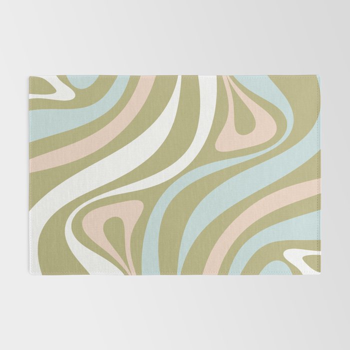 Retro Abstract New Groove Swirl Pattern Soft Sage Green Light Blue Rug Gallery Image 2