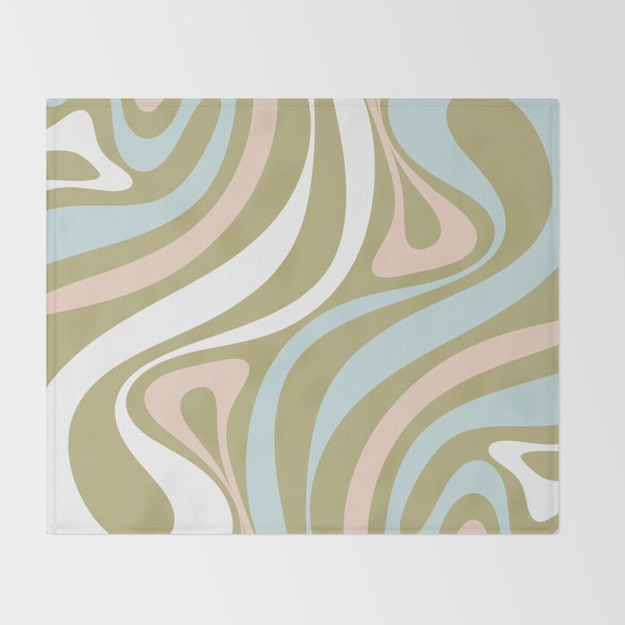 Retro Abstract New Groove Swirl Pattern Soft Sage Green Light Blue Throw Blanket Gallery Image 2