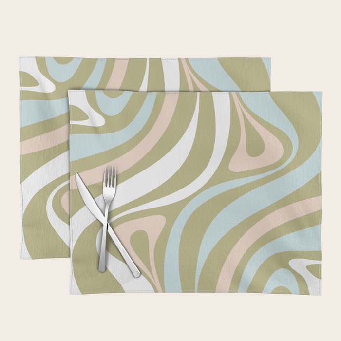 Retro Abstract New Groove Swirl Pattern Soft Sage Green Light Blue Placemat Gallery Image 1