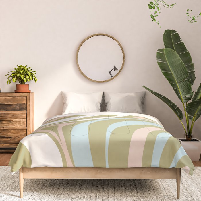 Retro Abstract New Groove Swirl Pattern Soft Sage Green Light Blue Comforter Gallery Image 3