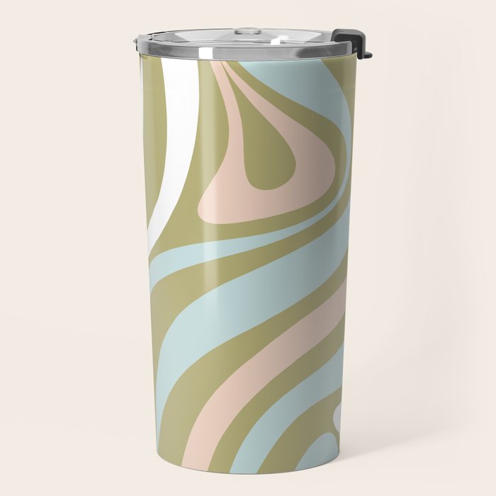 Retro Abstract New Groove Swirl Pattern Soft Sage Green Light Blue Travel Mug Gallery Image 2