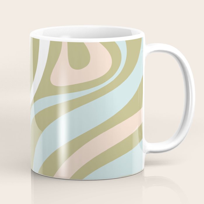 Retro Abstract New Groove Swirl Pattern Soft Sage Green Light Blue Coffee Mug Gallery Image 1