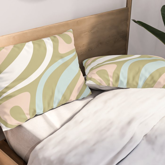 Retro Abstract New Groove Swirl Pattern Soft Sage Green Light Blue Pillow Sham Gallery Image 2