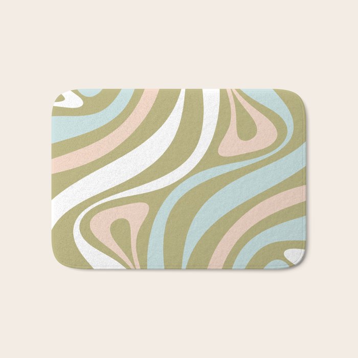 Retro Abstract New Groove Swirl Pattern Soft Sage Green Light Blue Bath Mat Gallery Image 1